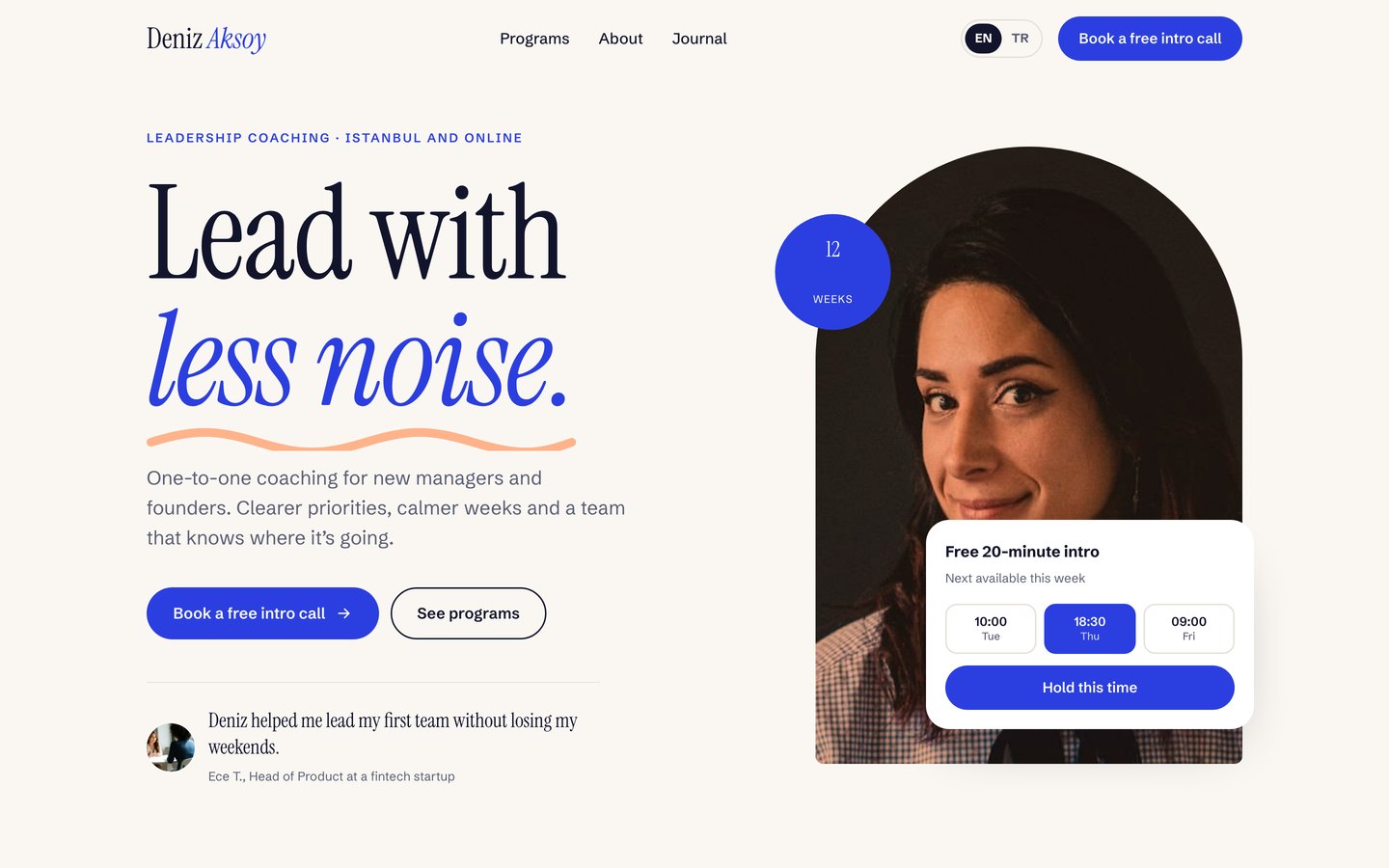 Sample website for Deniz Aksoy, a leadership coach in Istanbul