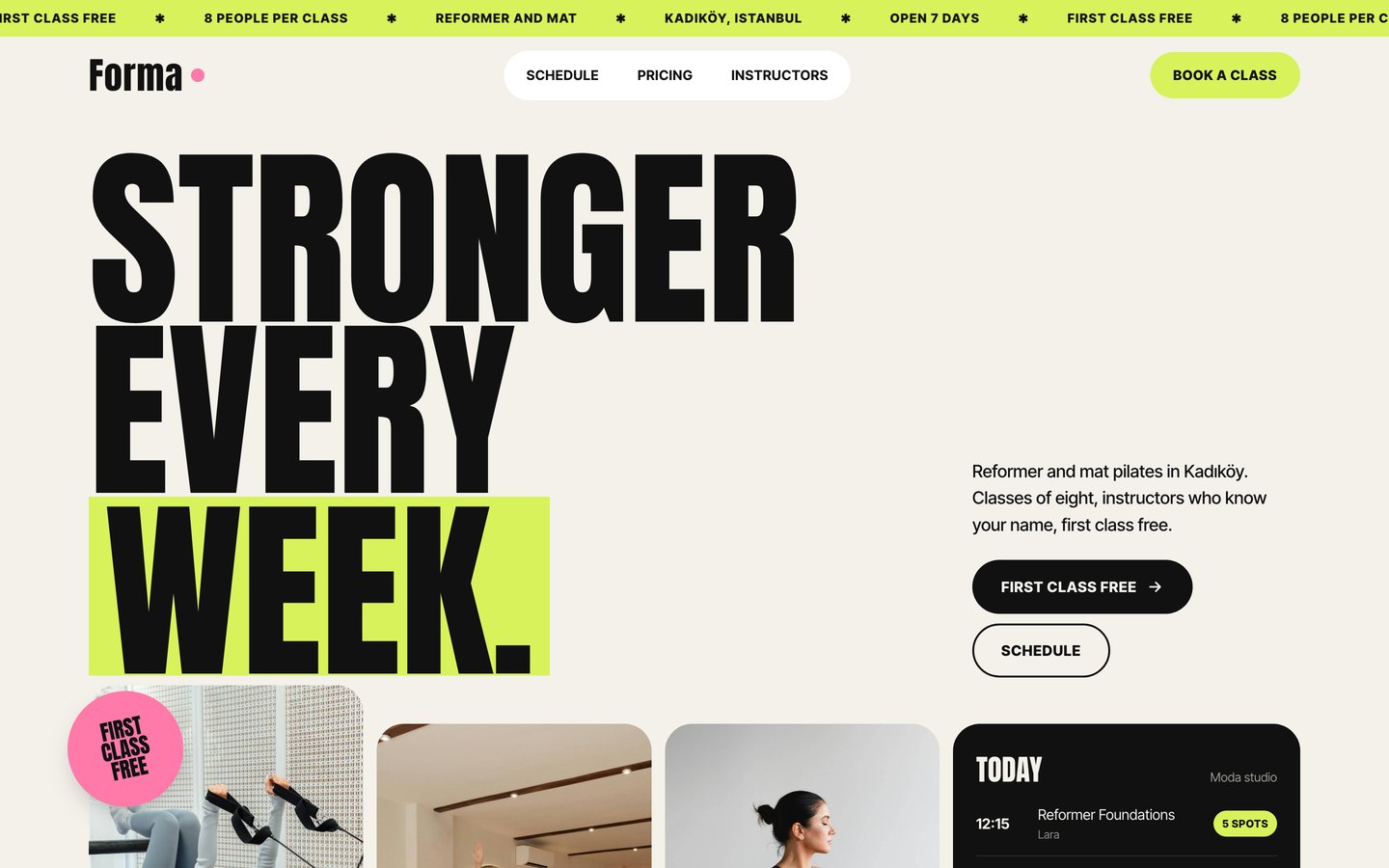 Sample website for Forma, a pilates studio in Istanbul