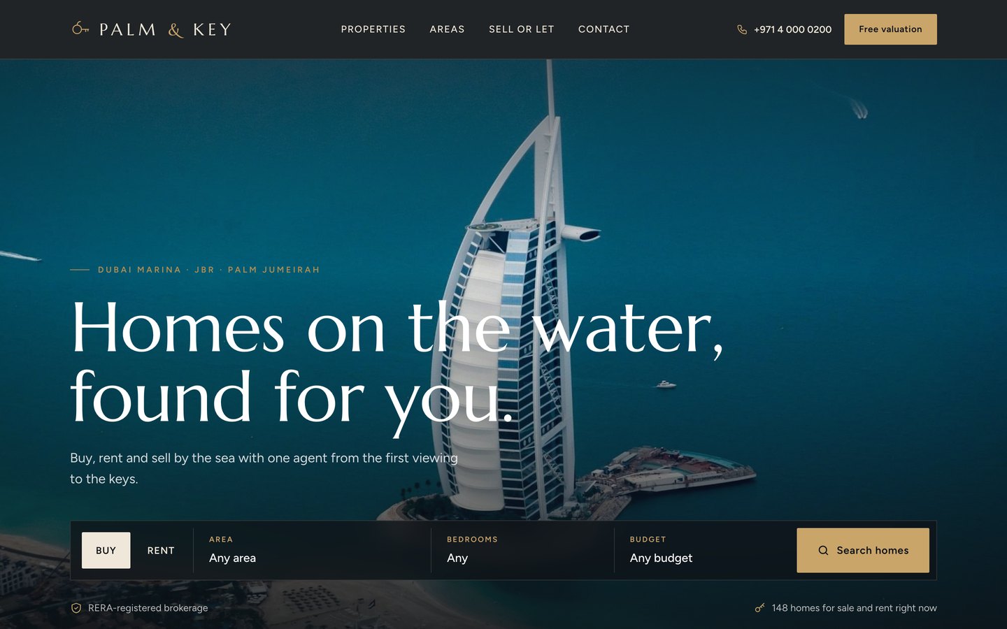Sample website for Palm and Key, a real estate agency in Dubai