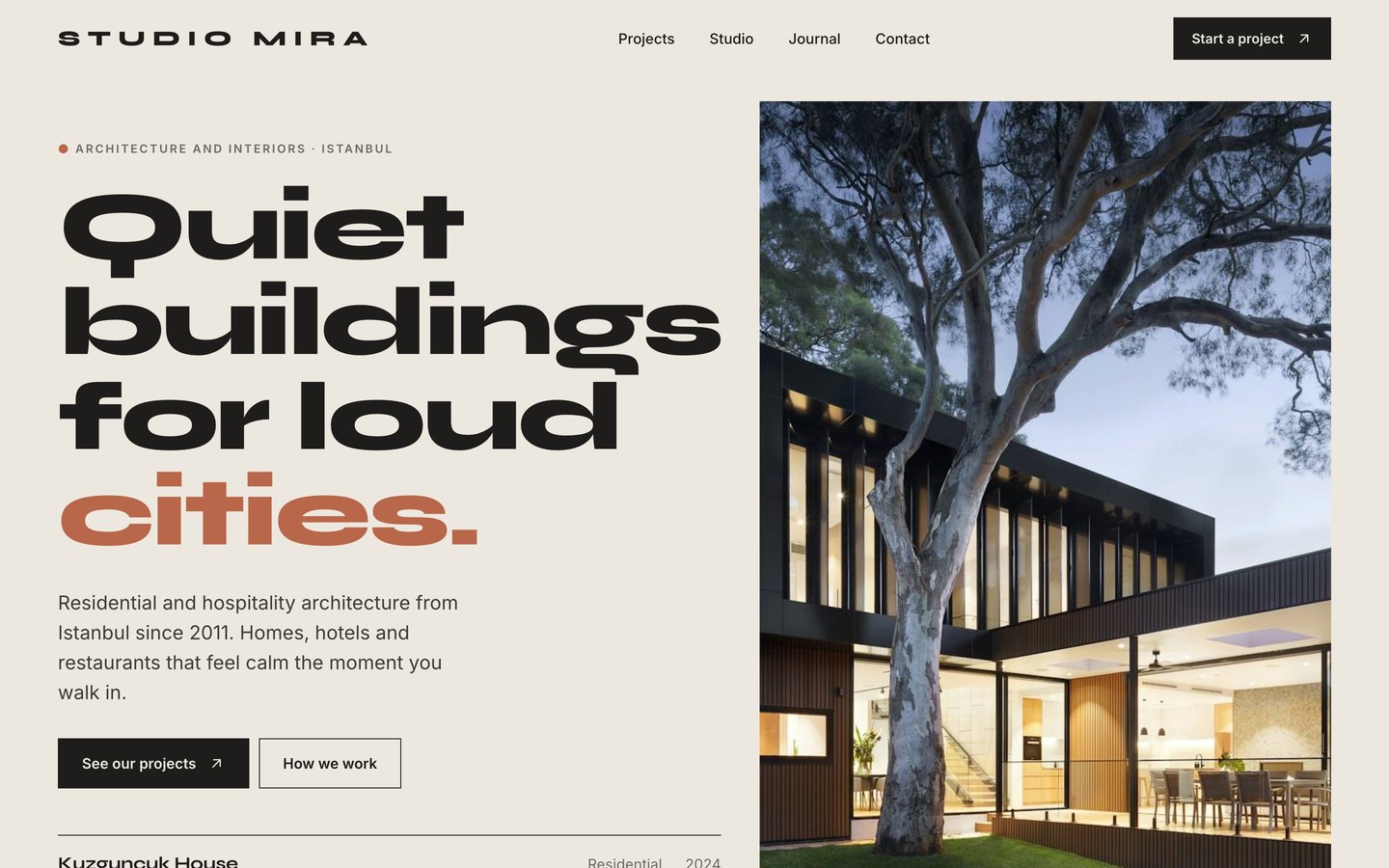 Sample website for Studio Mira, an architecture studio in Istanbul